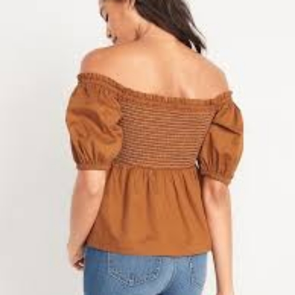 🍁Old Navy #418410 Off-The-Shoulder Smocked Babydoll Swing Blouse NWT size XL - Picture 2 of 7